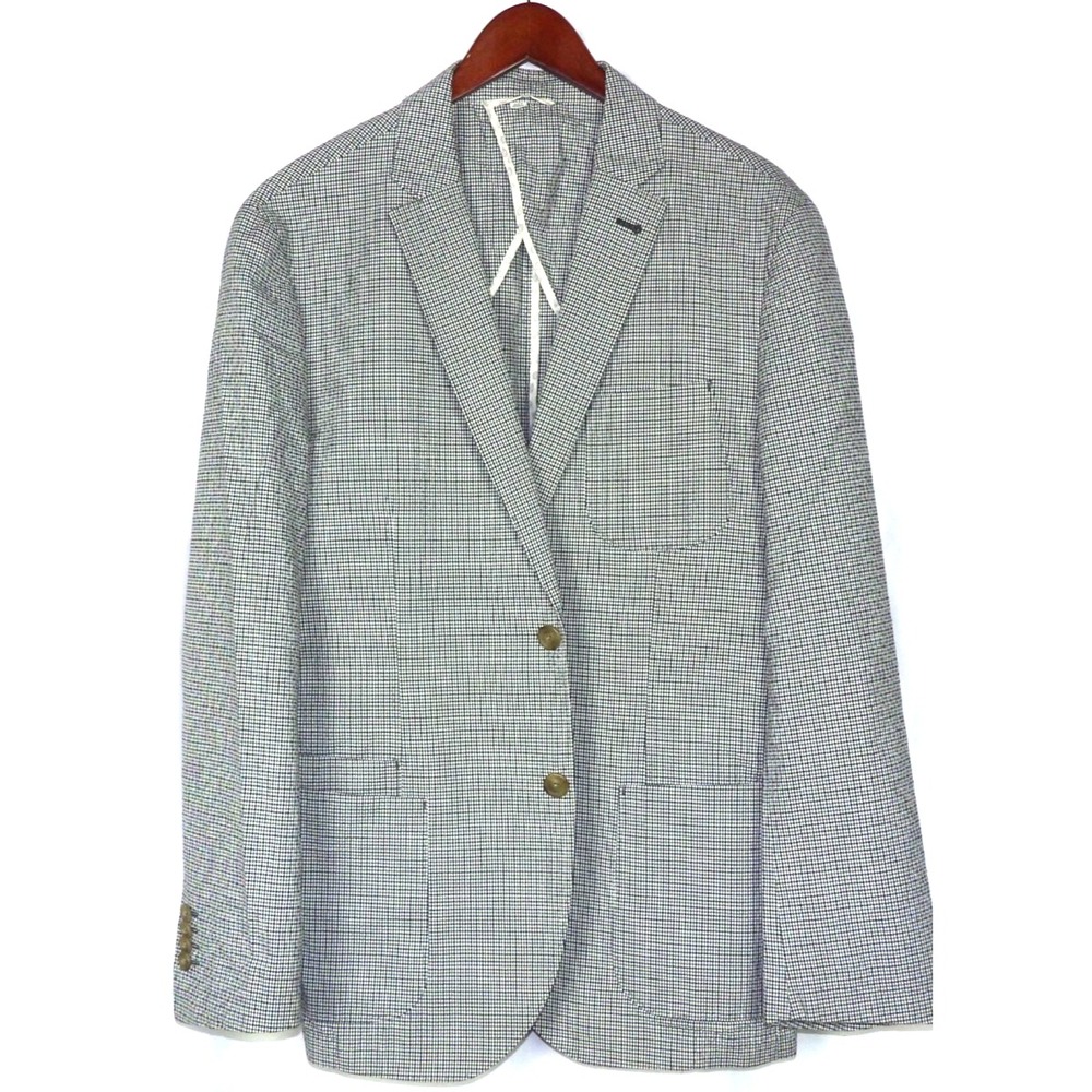 JKT New York 2 Button Seersucker Cotton Stretch Plaid Blazer Men's 42R